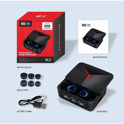 M90 Pro | Gaming EarBuds | True Wireless Earbuds | Type-C Charging|  ACTIVE Noise Cancellation|